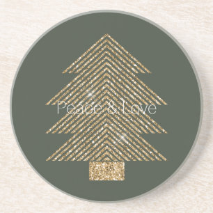 Pine Green Gold Glitzy Glitter kerstboom Zandsteen Onderzetter