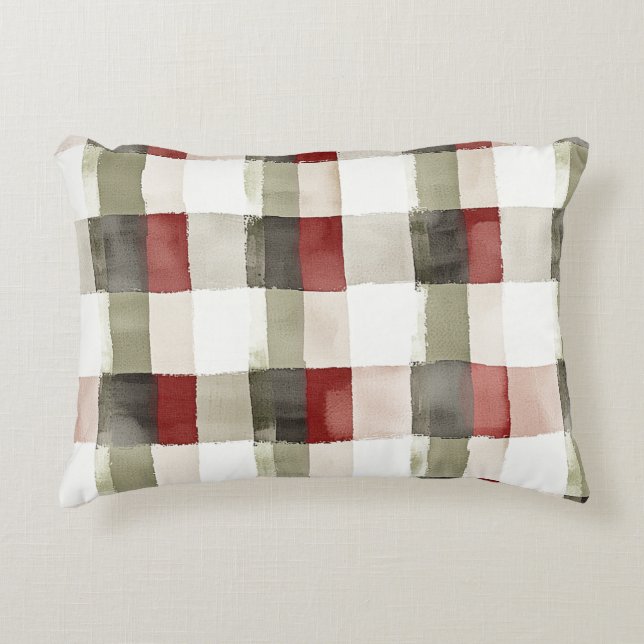 Pine Green Ivory Red Stripes Kerstmis Accent Kussen (Voorkant)