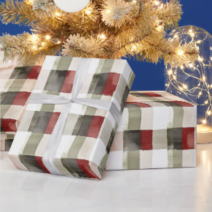 Pine Green Ivory Red Stripes Kerstmis Cadeaupapier