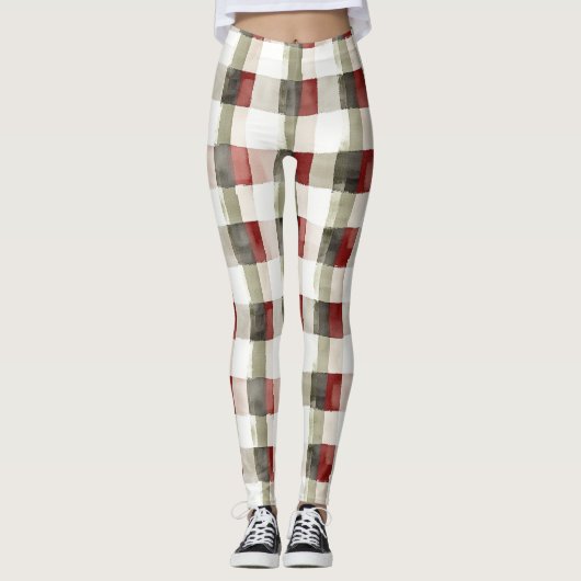 Pine Green Ivory Red Stripes Kerstmis Leggings (Voorkant)