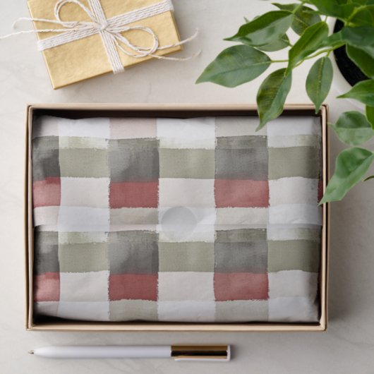Pine Green Ivory Red Stripes Kerstmis Tissuepapier (Geschenk)
