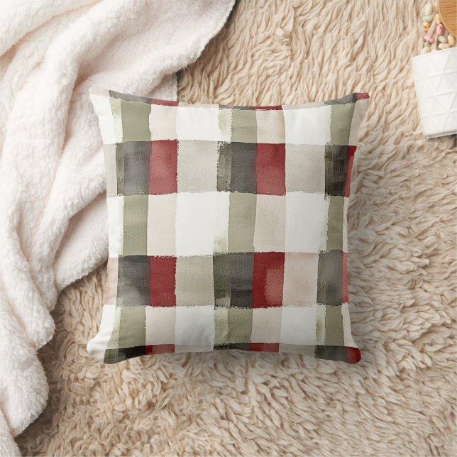 Pine Green Ivory Red Stripes Kussen (Deken)