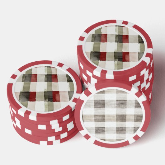 Pine Green Ivory Red Stripes Poker Chips (Opstapeling)