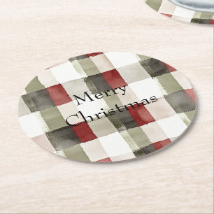 Pine Green Ivory Red Stripes Ronde Kartonnen Onderzetter