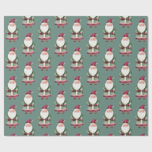 Pine Green Red Merry Christmas Santa Cadeaupapier (Vlak)