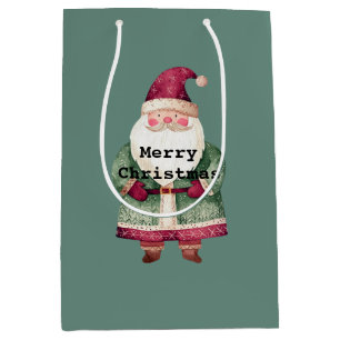 Pine Green Red Merry Christmas Santa Medium Cadeauzakje