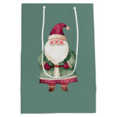 Pine Green Red Merry Christmas Santa Medium Cadeauzakje (Achterkant)