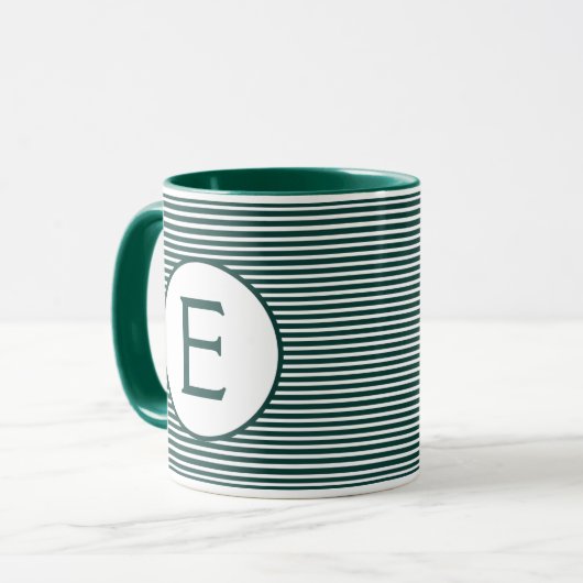Pine Green Stripe Monogram Mok (Voorkant links)