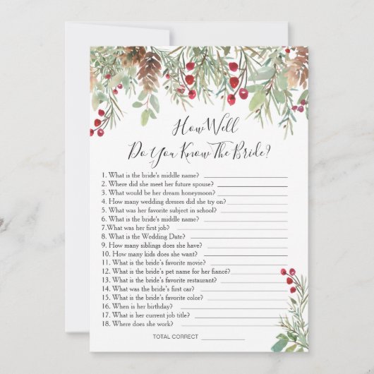 Pine Greenery Hoe goed ken je het Bride Game? Kaart (Voorkant)
