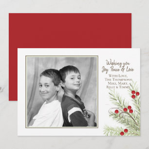 Pine Holly Berries Carte photo de Noël 1 Photo