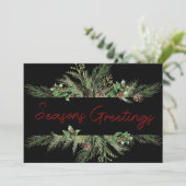Pine Holly Script Kerst Zakelijke Kerstkaart (Staand voorkant)