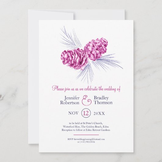 Pine kegels tekening kunst blauwe pruim winter bru kaart (Voorkant)