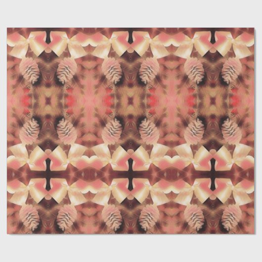 Pine Kone Fir Kaleidoscopic Design Peach roze Cadeaupapier (Vlak)