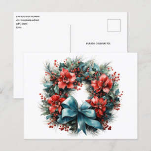 Pine krans met Holly Christmas Briefkaart