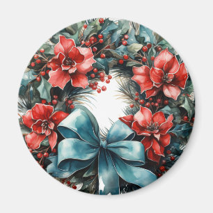 Pine krans met Holly Christmas Magneet