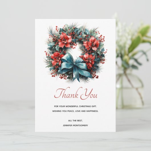 Pine krans met Holly Kerstmis Dank U Bedankkaart (Staand voorkant)