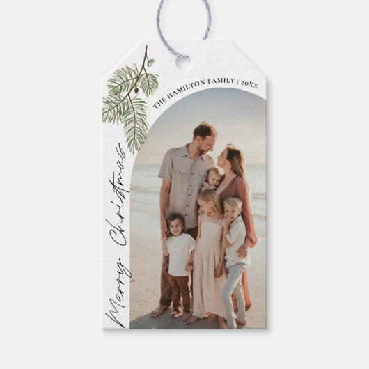 Pine Merry Christmas Minimalist Family 2024 foto Cadeaulabel (Voorkant)