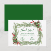 Pine Needles Red Berry Christmas Bedankt Kaart (Voorkant / Achterkant)