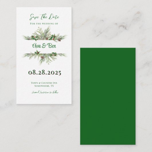 Pine Needles Red Berry Christmas Bewaar de datum Informatiekaartje (Voorkant / Achterkant)