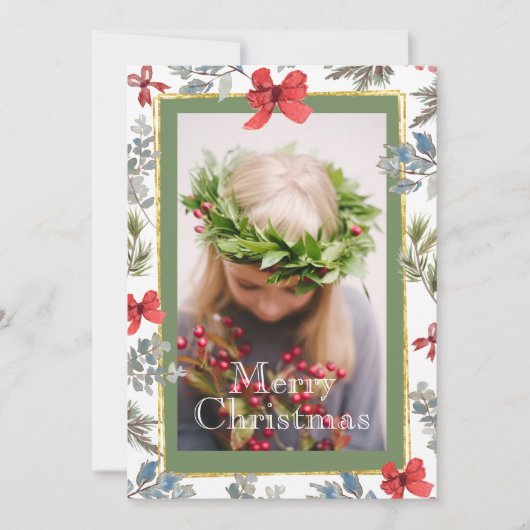 Pine Photo Gold Lijst Vrolijk kerstfeest Feestdagenkaart (Voorkant)