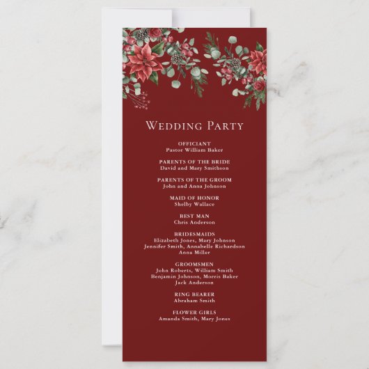 Pine Poinsettia Bloemen Kerst Trouwprogramma (Achterkant)