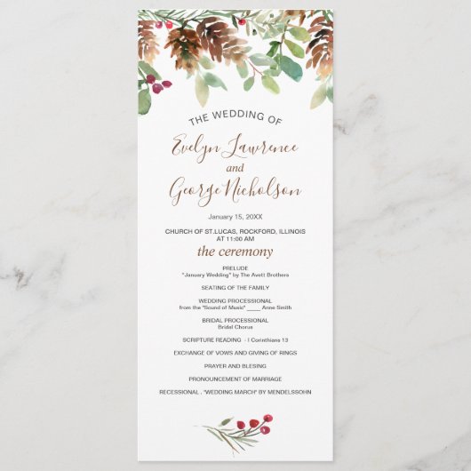 Pine Red Berry Winter Greenery Wedding Programme Programma (Voorkant)