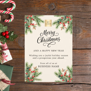 Pine rode bessen beige uil bedrijf logo kerst feestdagenkaart