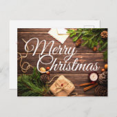 Pine Rustique Cones Joyeux Noël Carte postale (Devant / Derrière)