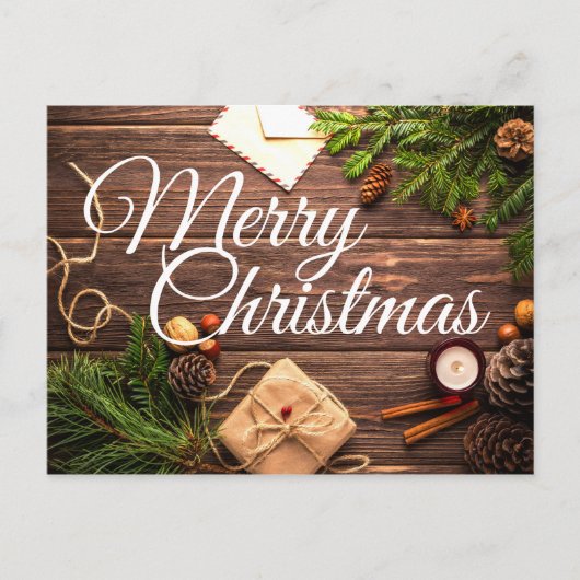 Pine Rustique Cones Joyeux Noël Carte postale (Devant)
