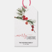 Pine Sprig Red Berries Merry kerstEditable Cadeaulabel (Voorkant)