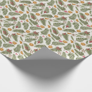 Pine Sprigs, Berries, Sinaasappels met kanker, ker Cadeaupapier