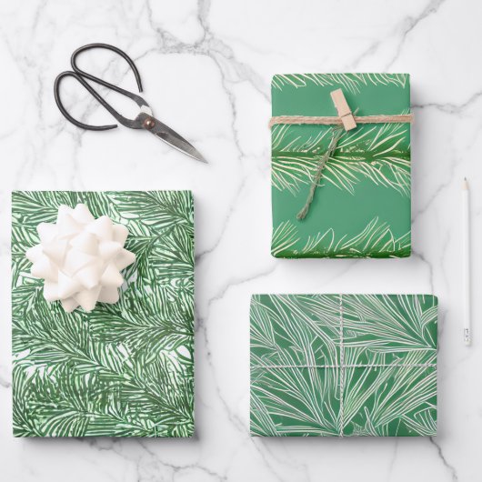 Pine Sprigs Holiday Wrapping Paper Flat Sheet Set (Voorkant)