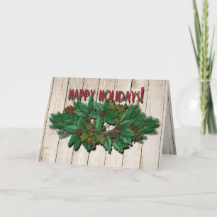Pine Swag Wood Achtergrond kerstKaart Feestdagen Kaart