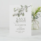 Pine Tak | Winter Bos Bruiloft Save The Date (Staand voorkant)