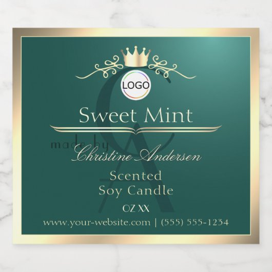 Pine Teal Product Label Gold Frame Logo Monogram Likeurfles Etiket (Enkel label)