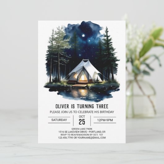 Pine Tree Adventure Anniversaire Invitation (Debout devant)