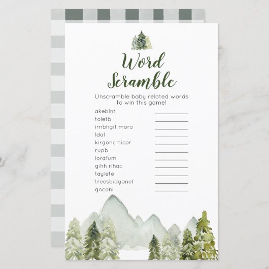 Pine Tree adventure Woodland Word Scramble (Voorkant / Achterkant)
