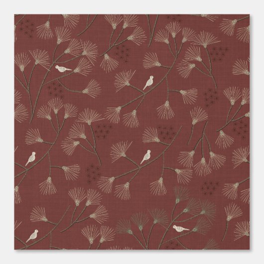  Pine Tree and Bird Pattern on Ruby Red Behang (Voorkant)