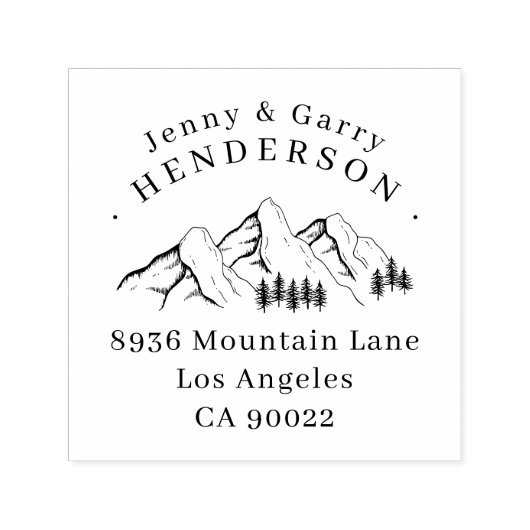 Pine-tree bergen paar bruiloft retour adres  zelfinktende stempel (Design)