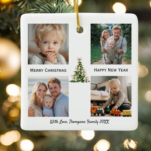 Pine Tree Bow Christmas Elegant Photo Custom Keramisch Ornament