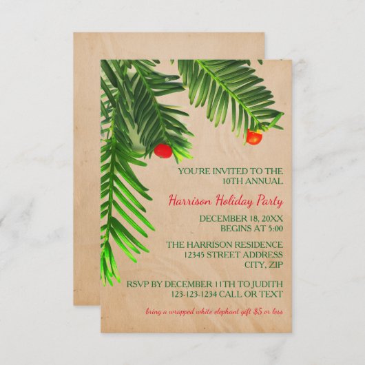 Pine Tree Branch - 3x5 kerstfeest uitnodiging (Voorkant / Achterkant)