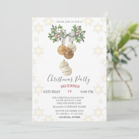 Pine Tree Branch Bow Christmas Balls Kerstmis Kaart (Staand voorkant)