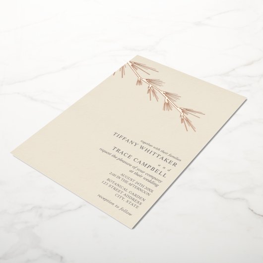 Pine Tree Branch Cream Mariage Foil Invitation (Rotation)