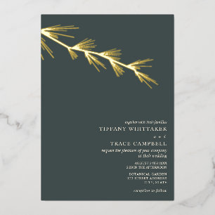 Pine Tree Branch Emerald Mariage Foil Invitation