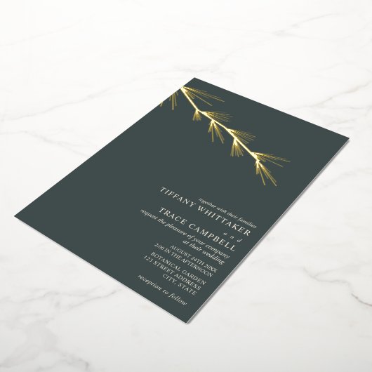 Pine Tree Branch Emerald Mariage Foil Invitation (Rotation)