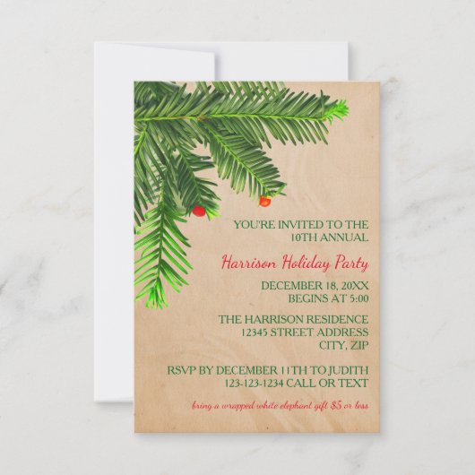 Pine Tree Branch - Invitation de fête de Noël 3x5 (Devant)