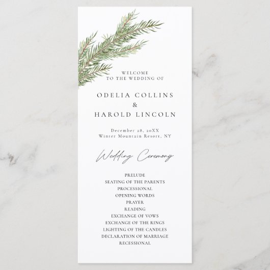 Pine Tree Branch Winter Wedding Programma (Voorkant)