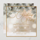 Pine Tree Branches,Balls,Gold Christmas Invitation (Devant / Derrière)
