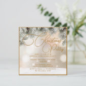 Pine Tree Branches,Balls,Gold Christmas Invitation (Debout devant)