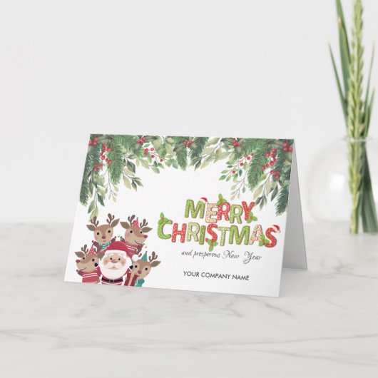 Pine Tree Branches, Deers, kerstmis Feestdagen Kaart (Voorkant)